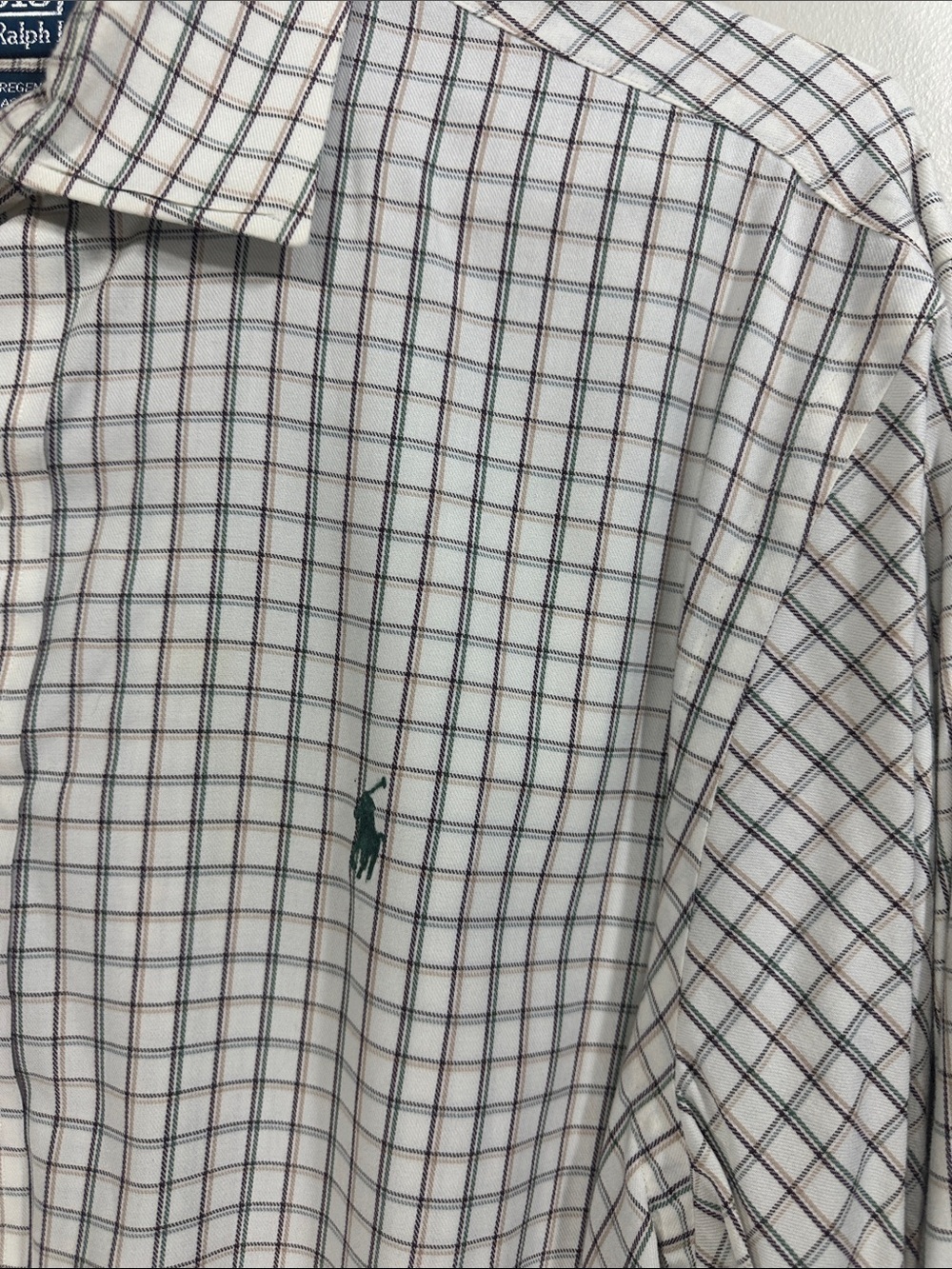 Polo by Ralph Lauren White Dress Shirt with Navy & Brown Windowpane XL - Picture 6 of 6
